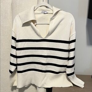 For The Republic V-Neck Sweater in Black and Cream Stripes